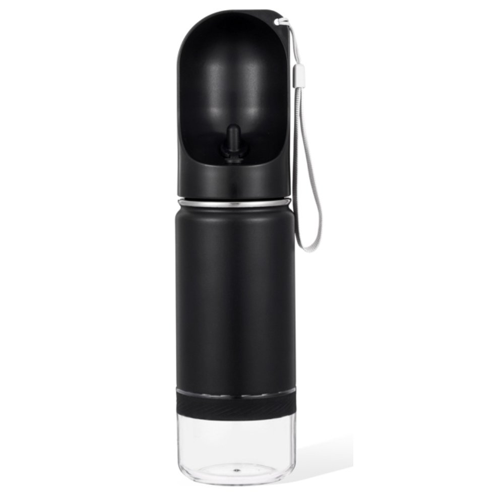 3-in-1 PET Water Bottle with Food Case – 300ml black