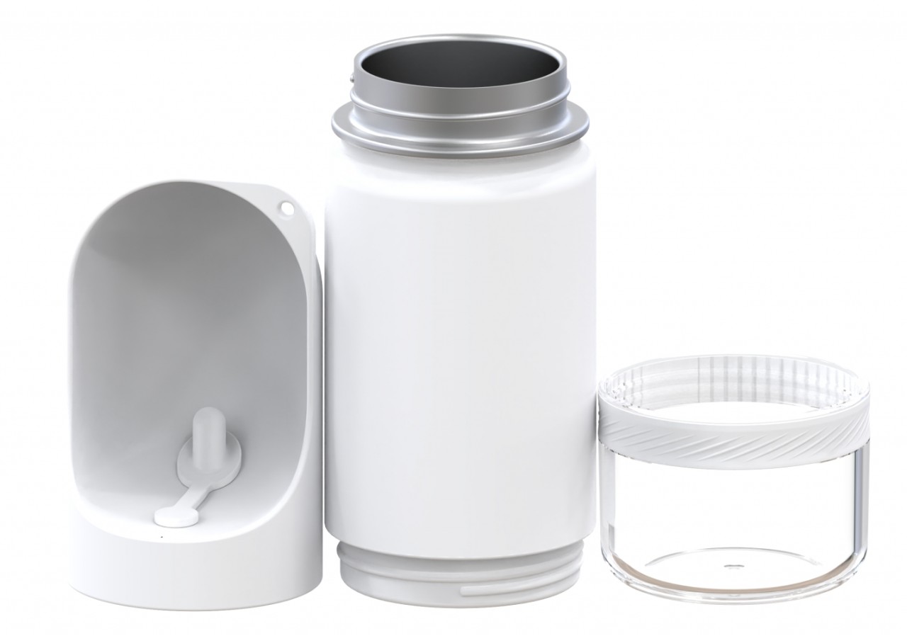 3-in-1 PET Water Bottle with Food Case – 300ml white